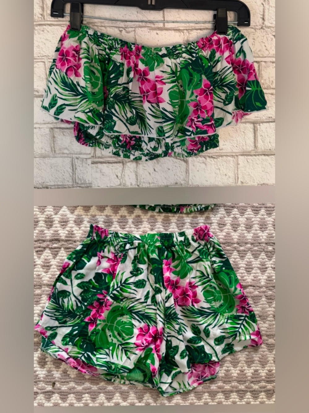 Floral set Off-Shoulder strapless Two-Piece Set top and bottom SET
